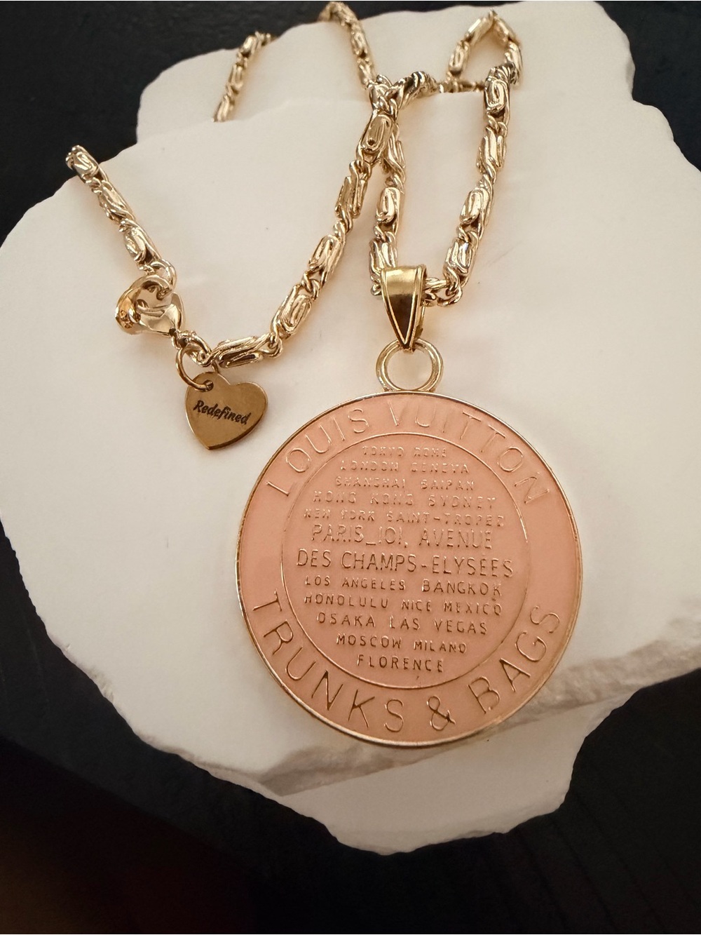 Louis Vuitton Rose Gold-Tone 'Trunks & Bags' Round Medallion Necklace